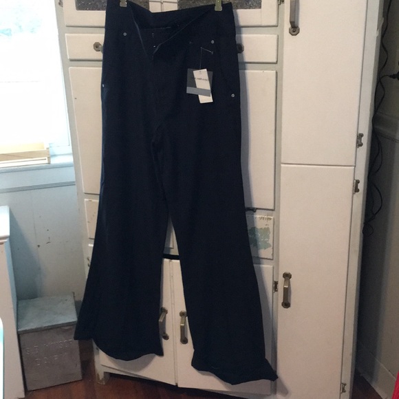 Calvin Klein-Wide Leg-Pin Stripe-Pants-Dark Blue - Picture 1 of 6